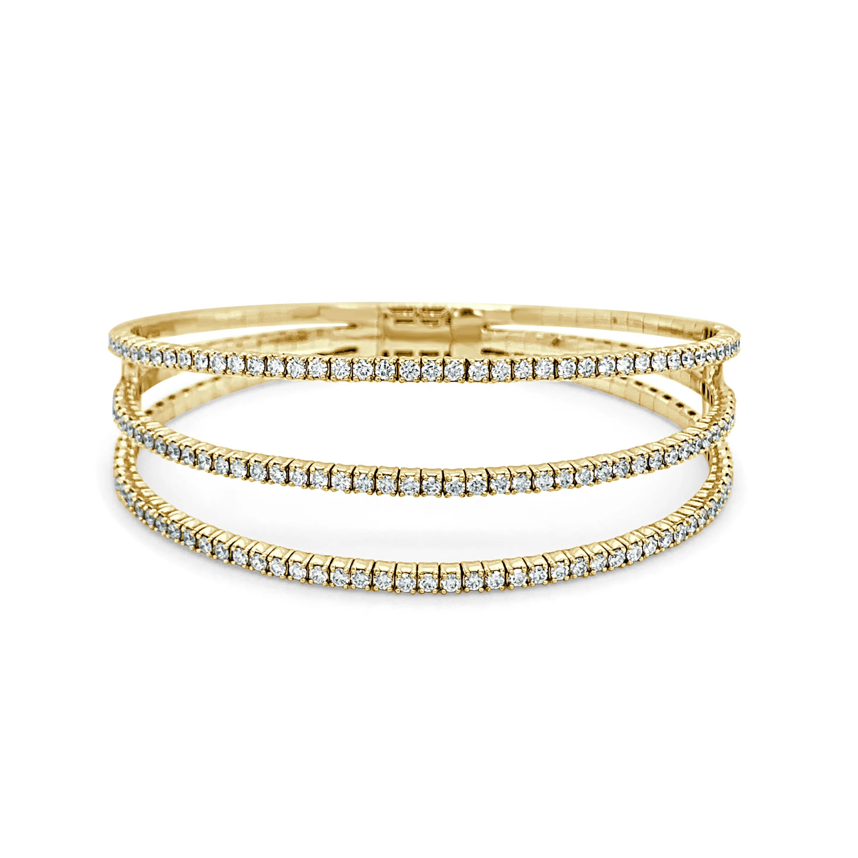 14K Gold & Diamond 3-Row Flexible Bangle - 2.85ct