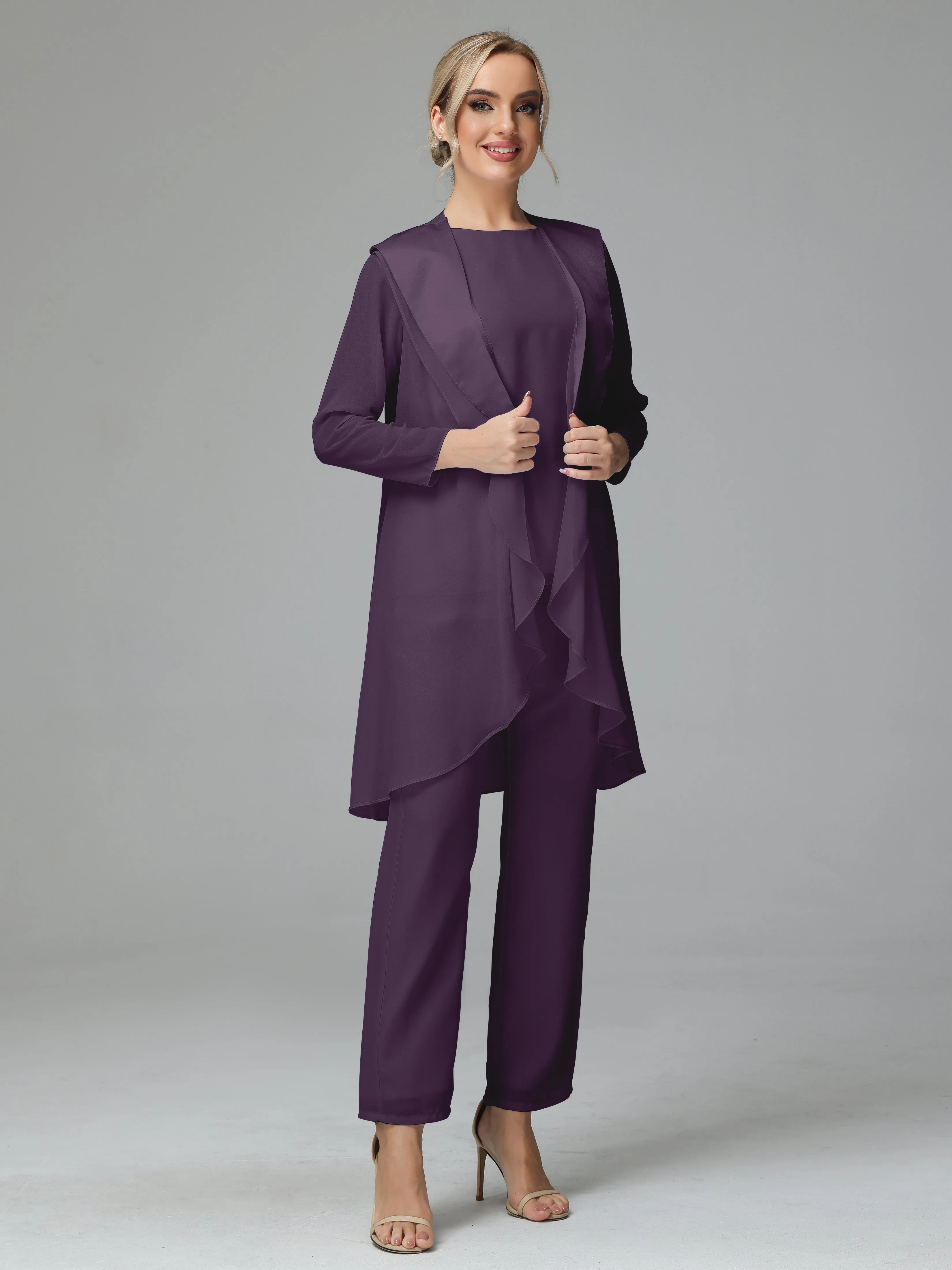 3 Pieces Chiffon comfortable Mother of the Bride Dress Pants Suits