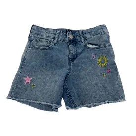 Adjustable Waist Denim Shorts / Embroidered