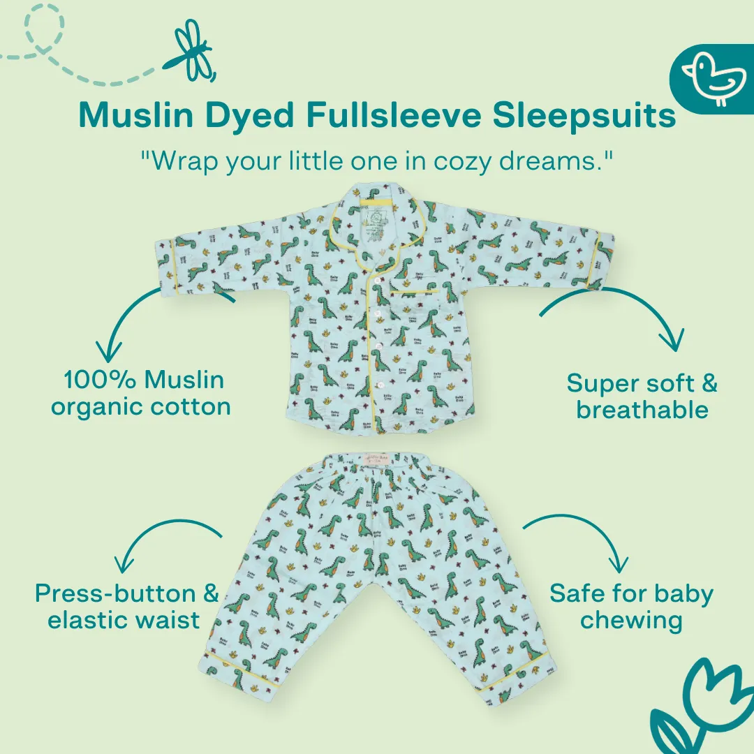 Baby Dino - Muslin Full Sleeve Sleep Suit for babies and kids (Unisex)