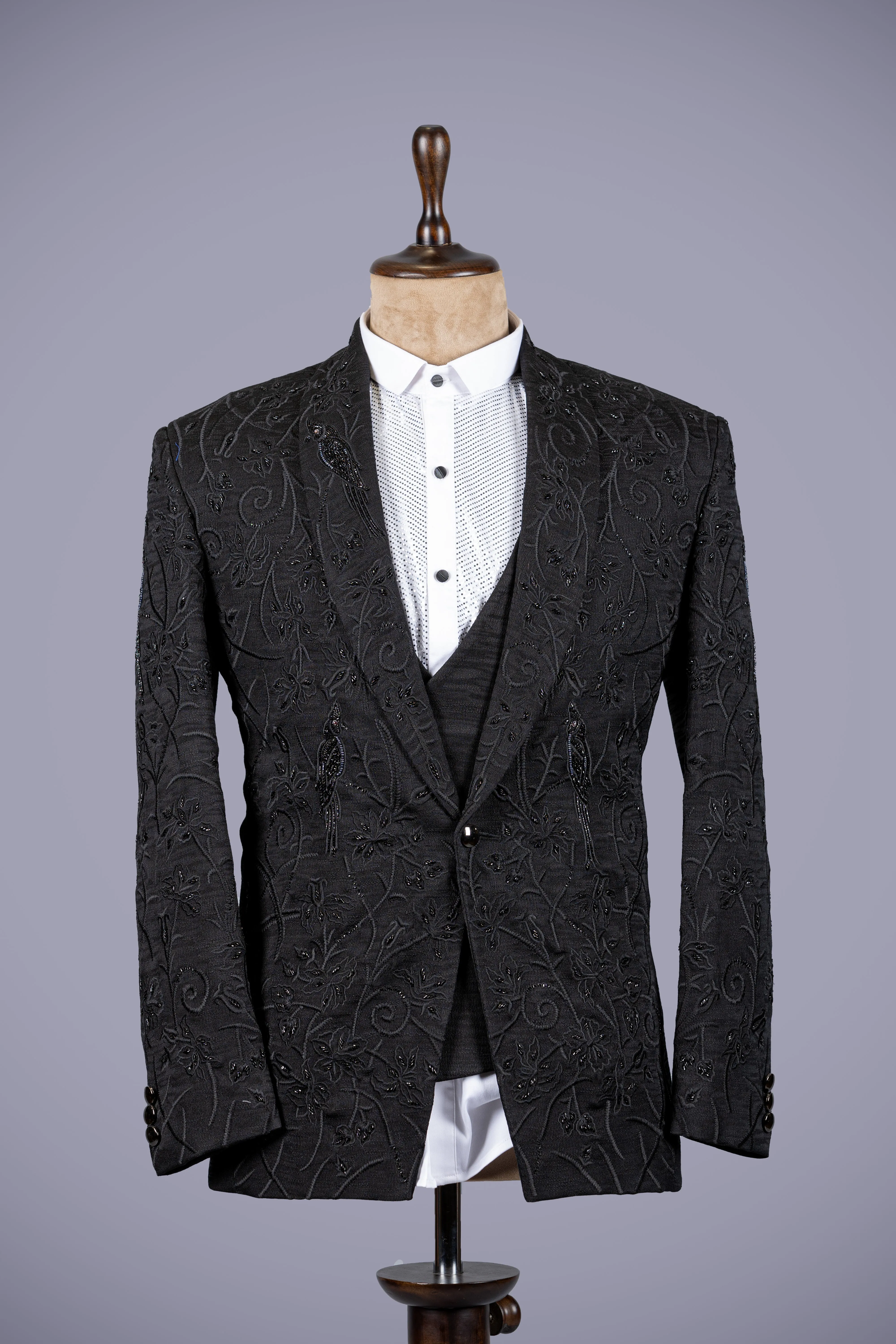 Black Suit with Machine & Handwork Accents