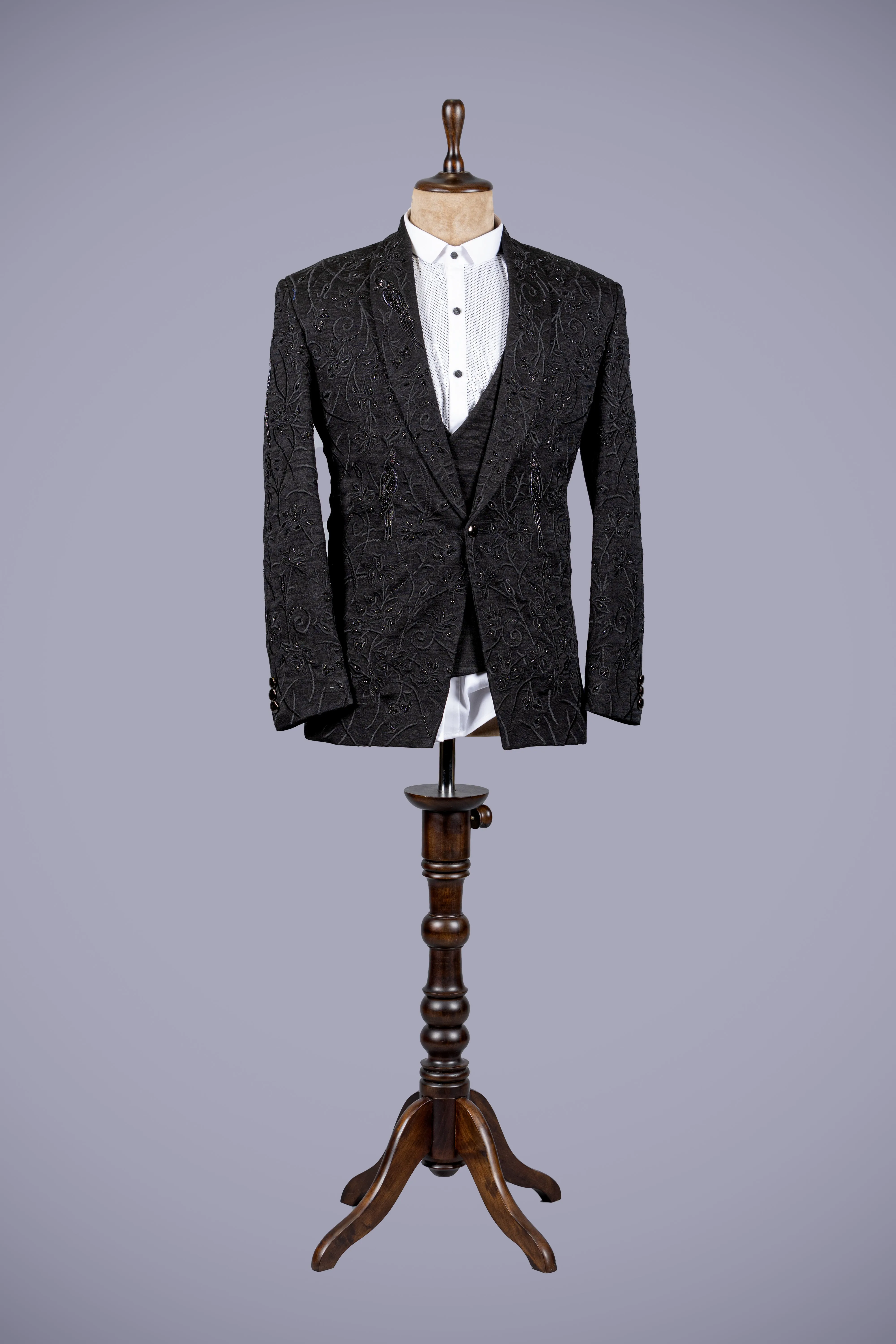 Black Suit with Machine & Handwork Accents