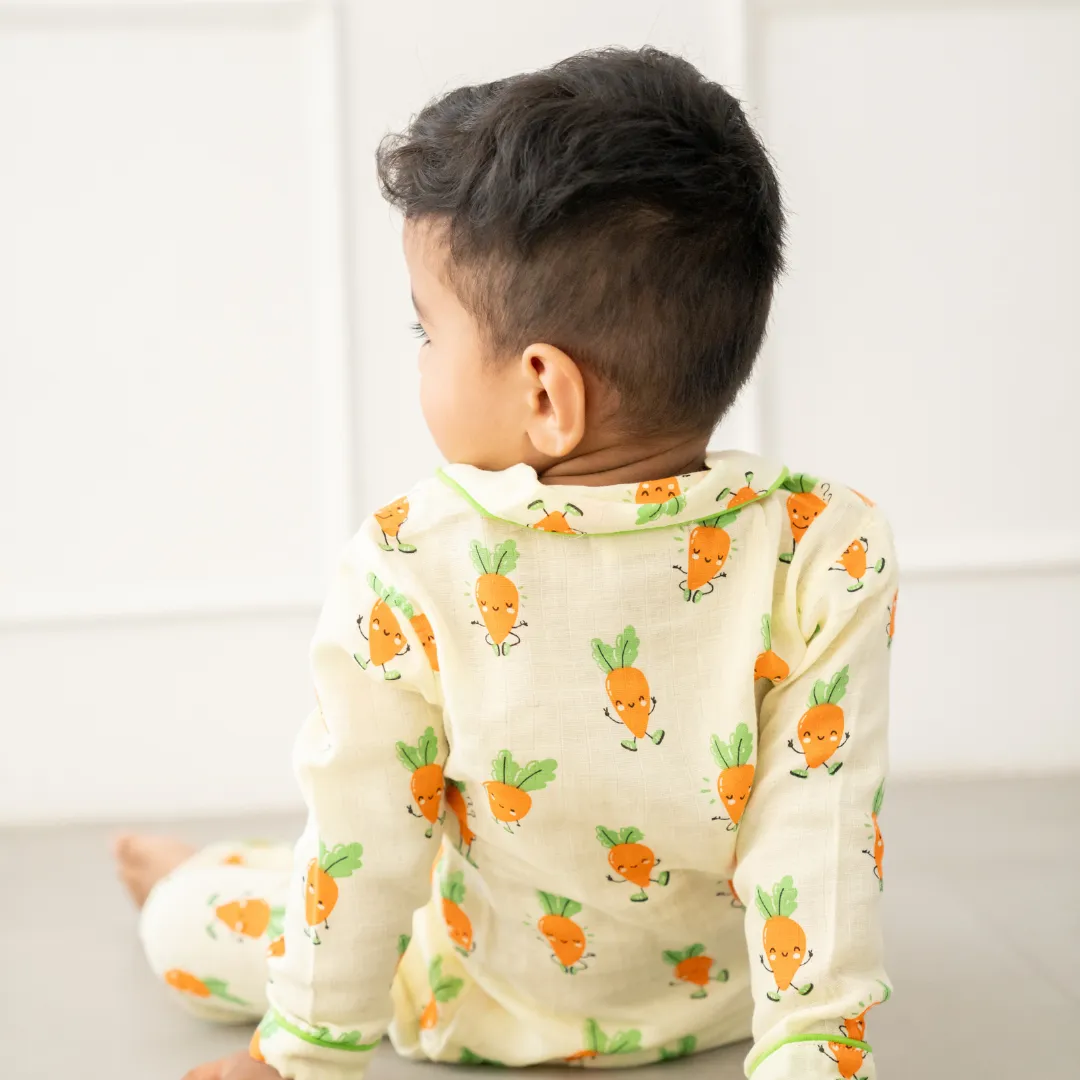 Carrot Cuddles - Muslin Full Sleeve Sleep Suit for babies and kids (Unisex)