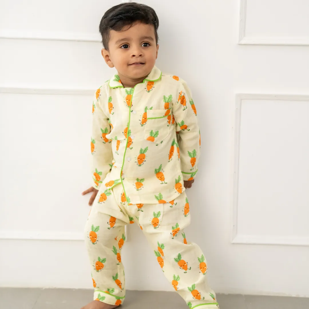 Carrot Cuddles - Muslin Full Sleeve Sleep Suit for babies and kids (Unisex)