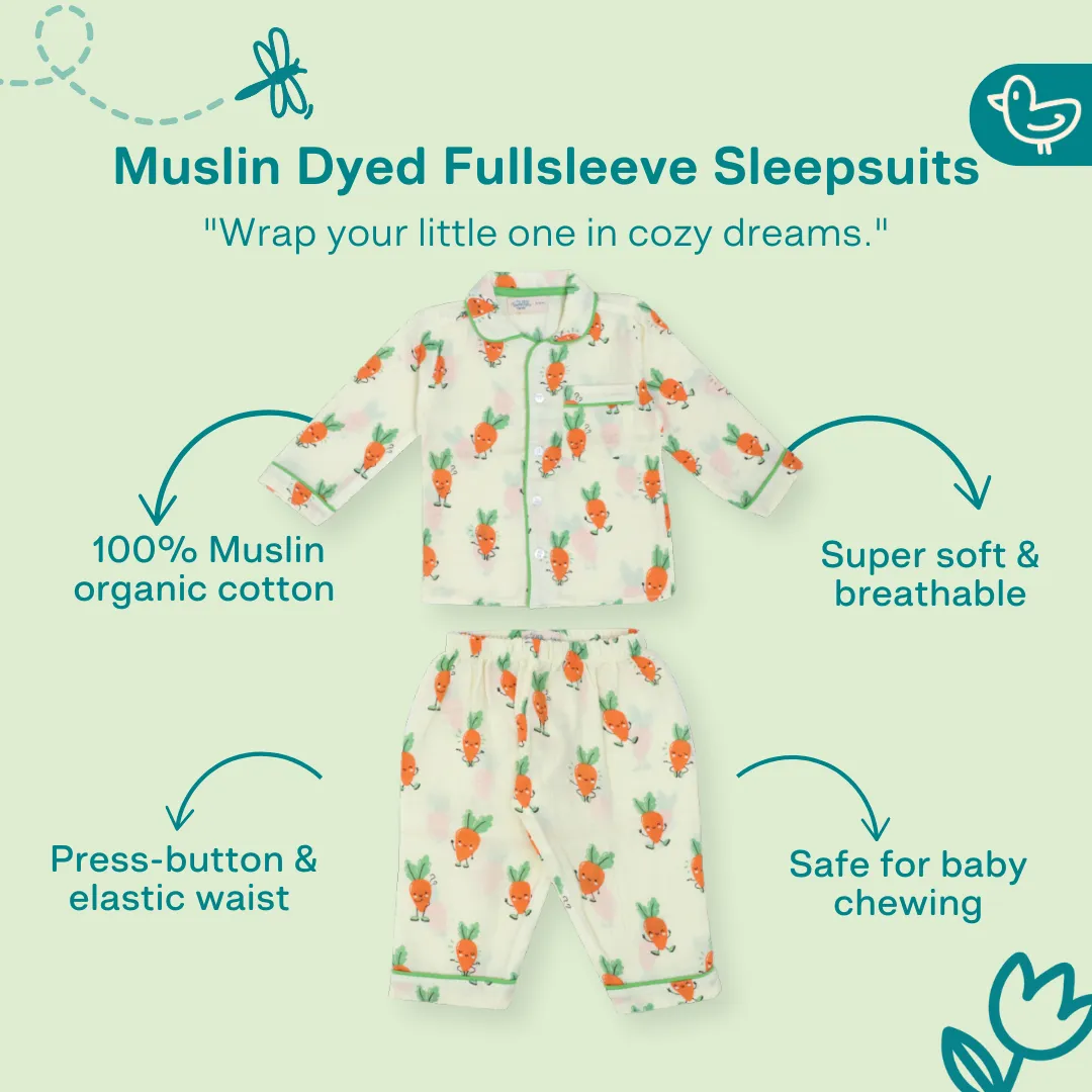 Carrot Cuddles - Muslin Full Sleeve Sleep Suit for babies and kids (Unisex)