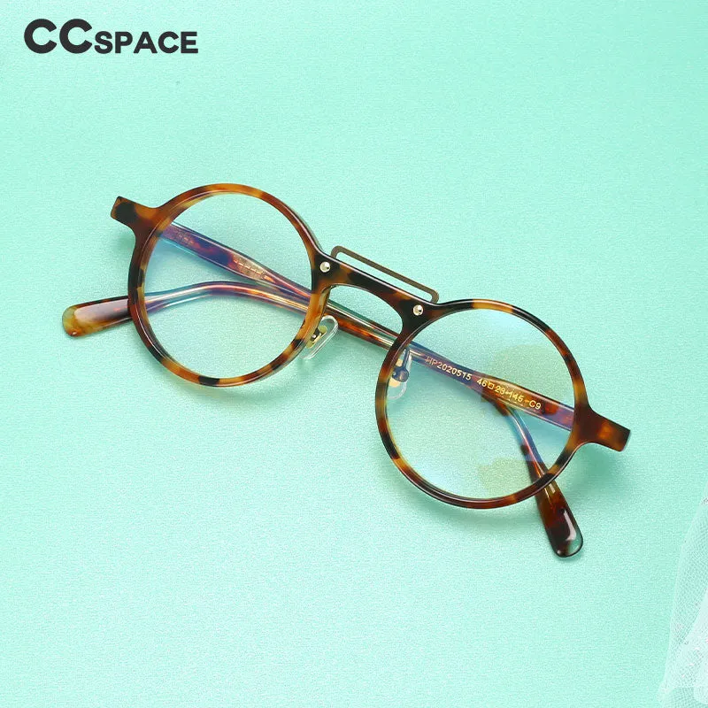 CCspace Unisex Full Rim Round Acetate Alloy Double Bridge Eyeglasses 54554