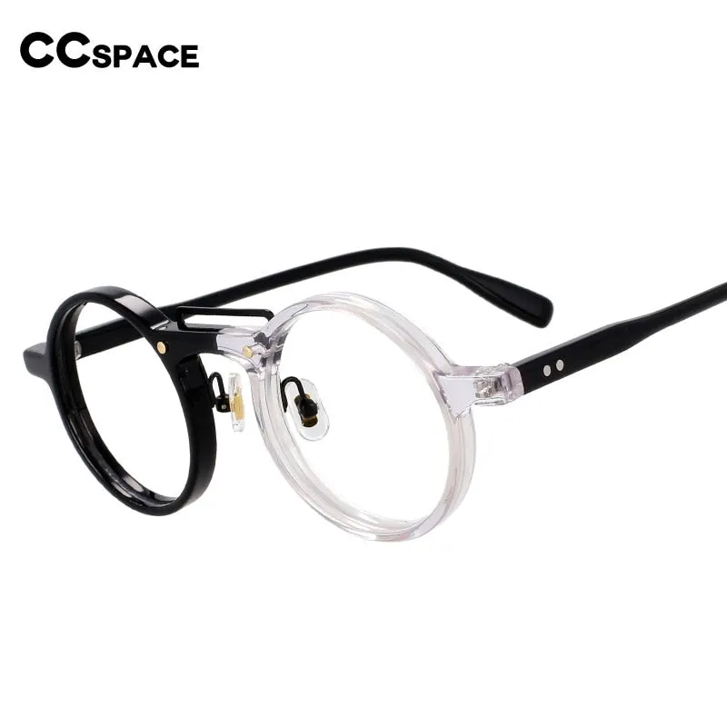 CCspace Unisex Full Rim Round Acetate Alloy Double Bridge Eyeglasses 54554