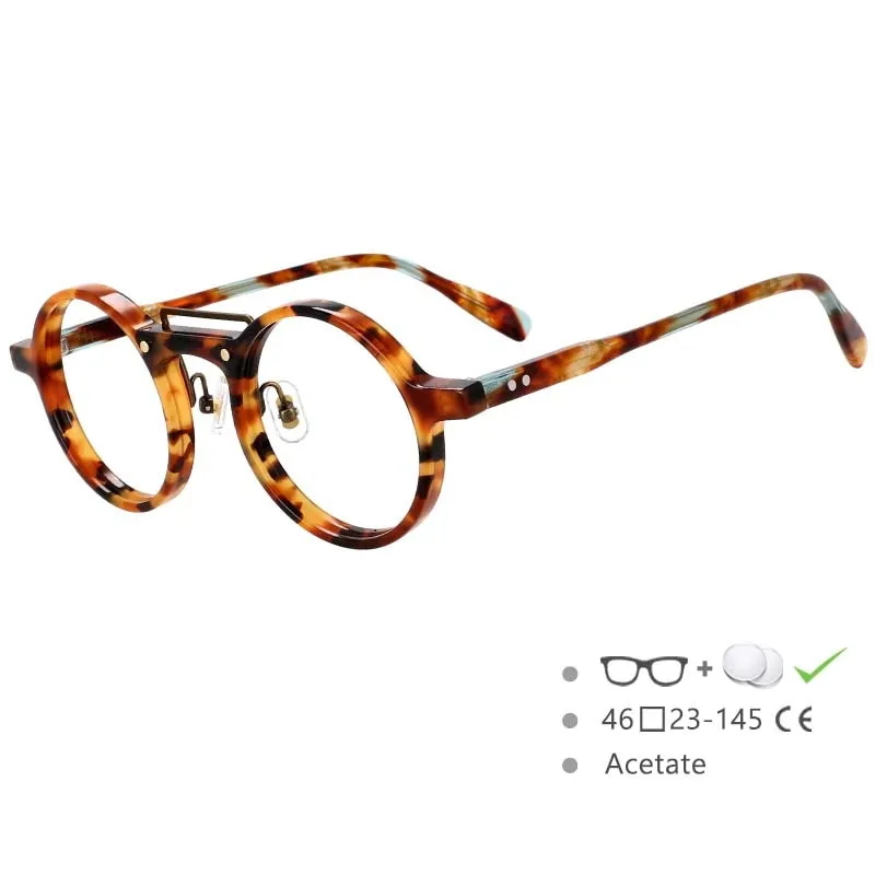 CCspace Unisex Full Rim Round Acetate Alloy Double Bridge Eyeglasses 54554