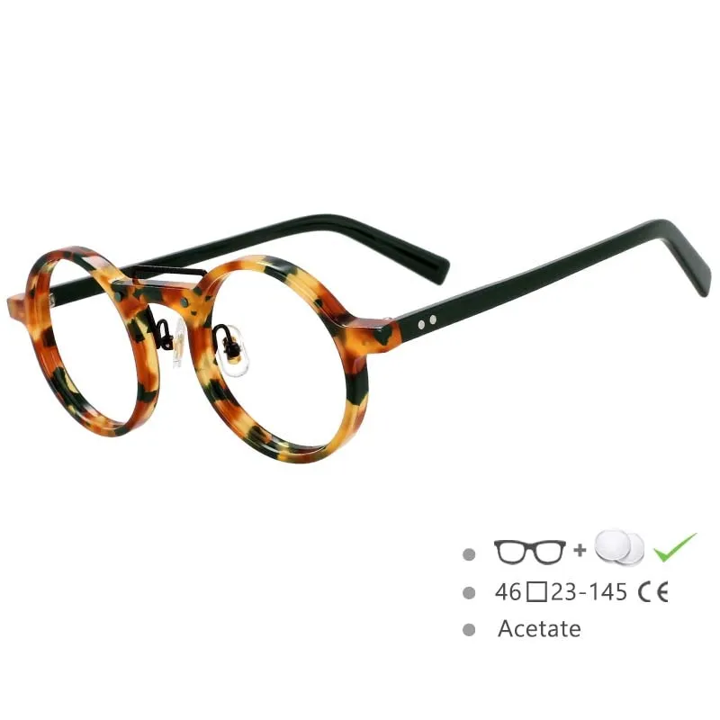 CCspace Unisex Full Rim Round Acetate Alloy Double Bridge Eyeglasses 54554