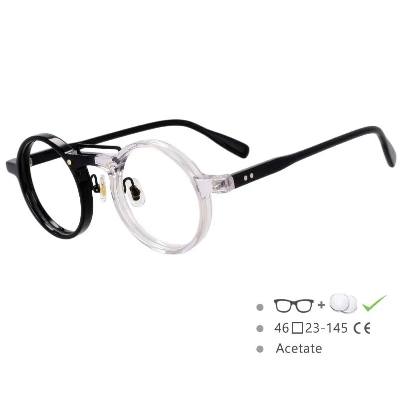 CCspace Unisex Full Rim Round Acetate Alloy Double Bridge Eyeglasses 54554