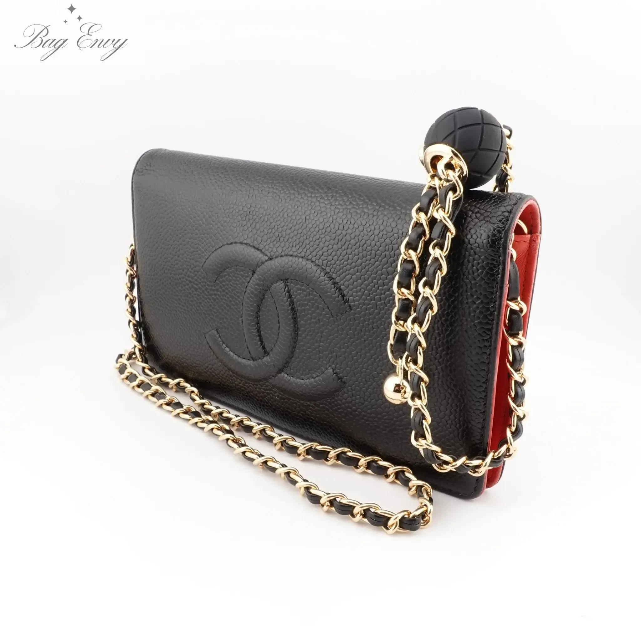 CHANEL Caviar Timeless Bifold Wallet on Adjustable Chain