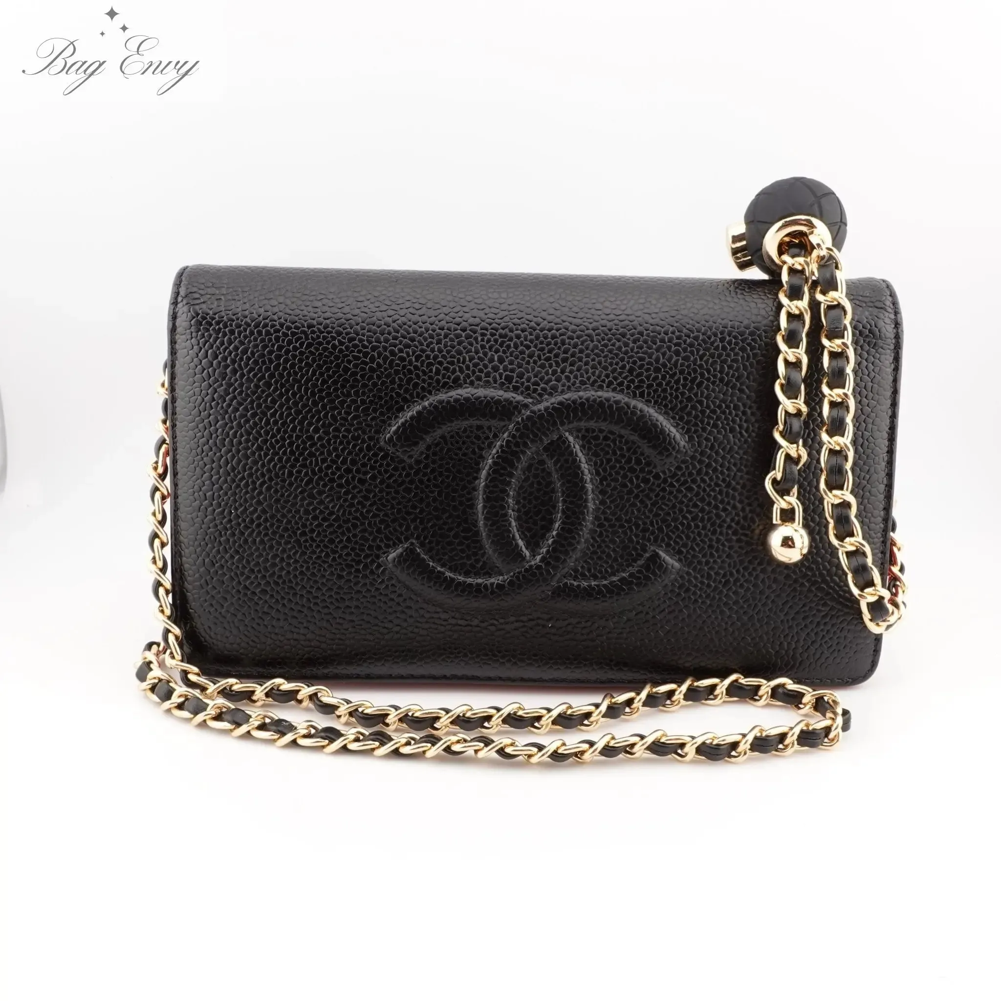 CHANEL Caviar Timeless Bifold Wallet on Adjustable Chain