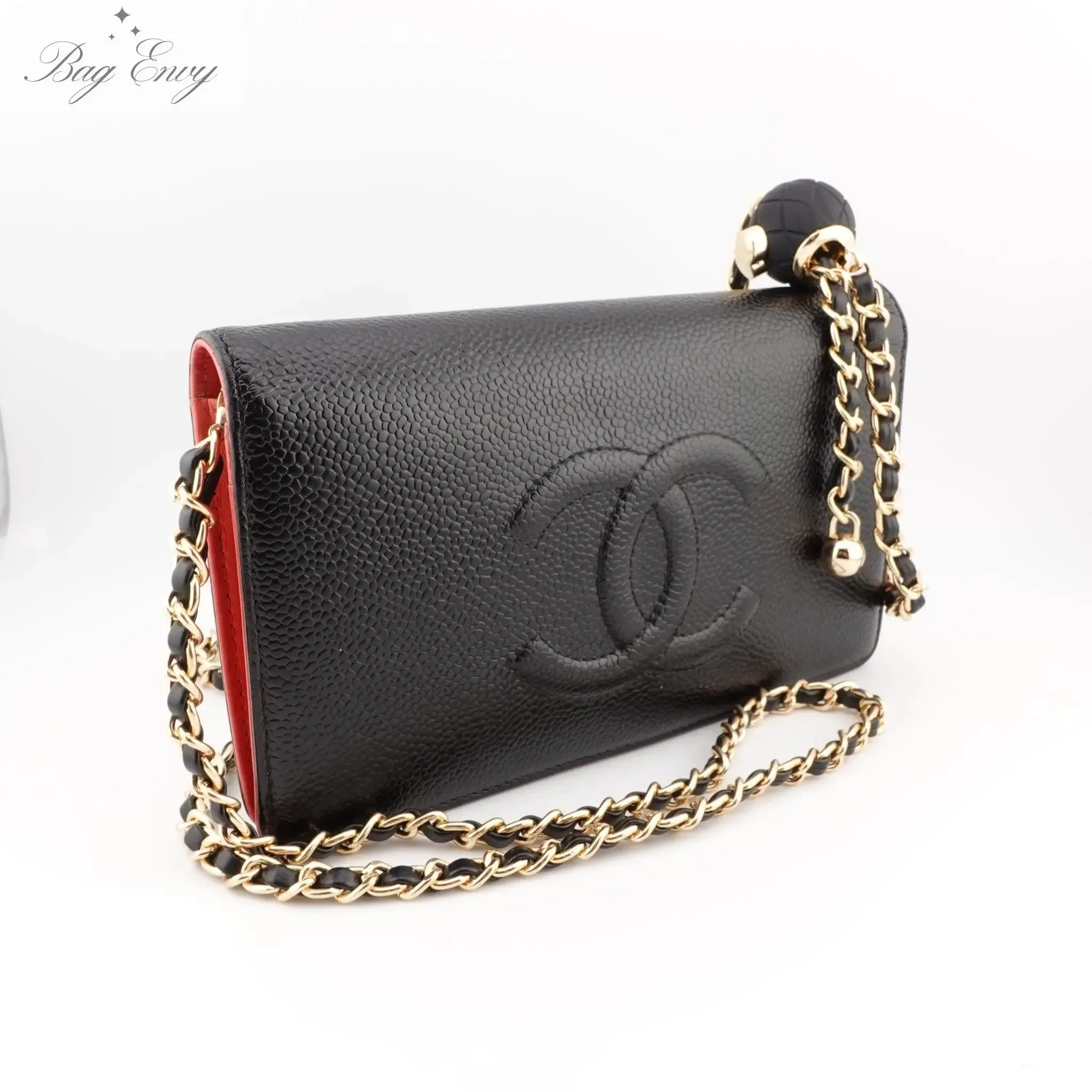 CHANEL Caviar Timeless Bifold Wallet on Adjustable Chain