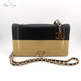 CHANEL Goatskin Boy Bifold Wallet on Adjustable Chain