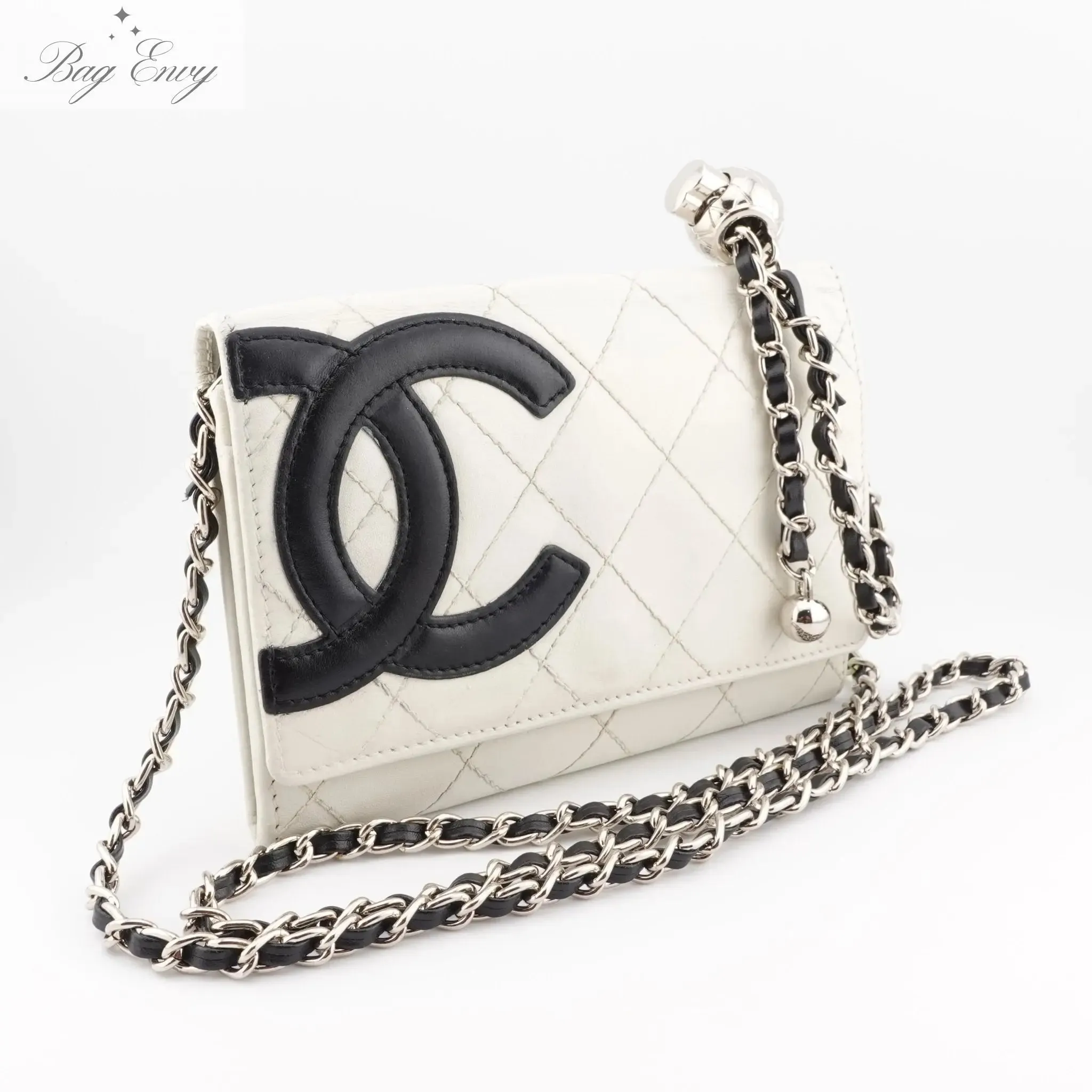 CHANEL Lambskin Cambon Compact Wallet On Adjustable Chain