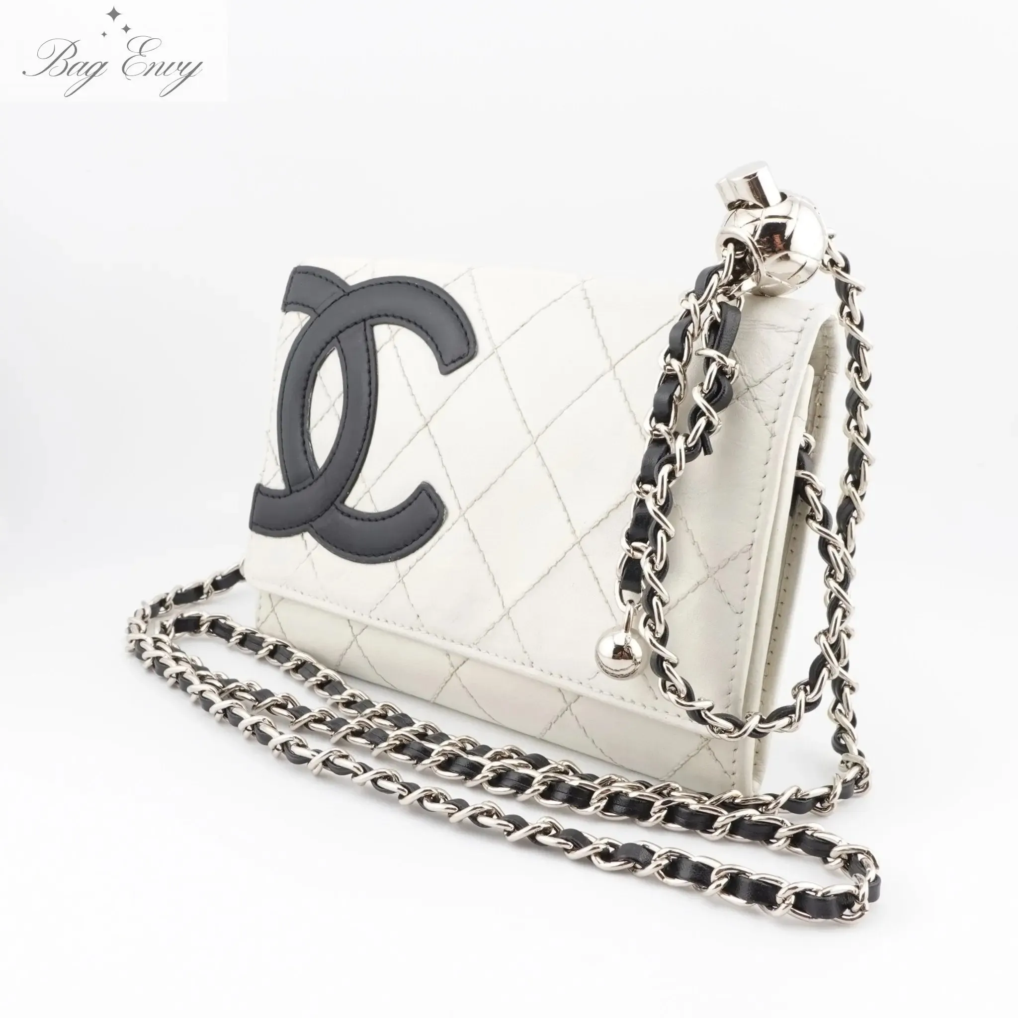 CHANEL Lambskin Cambon Compact Wallet On Adjustable Chain