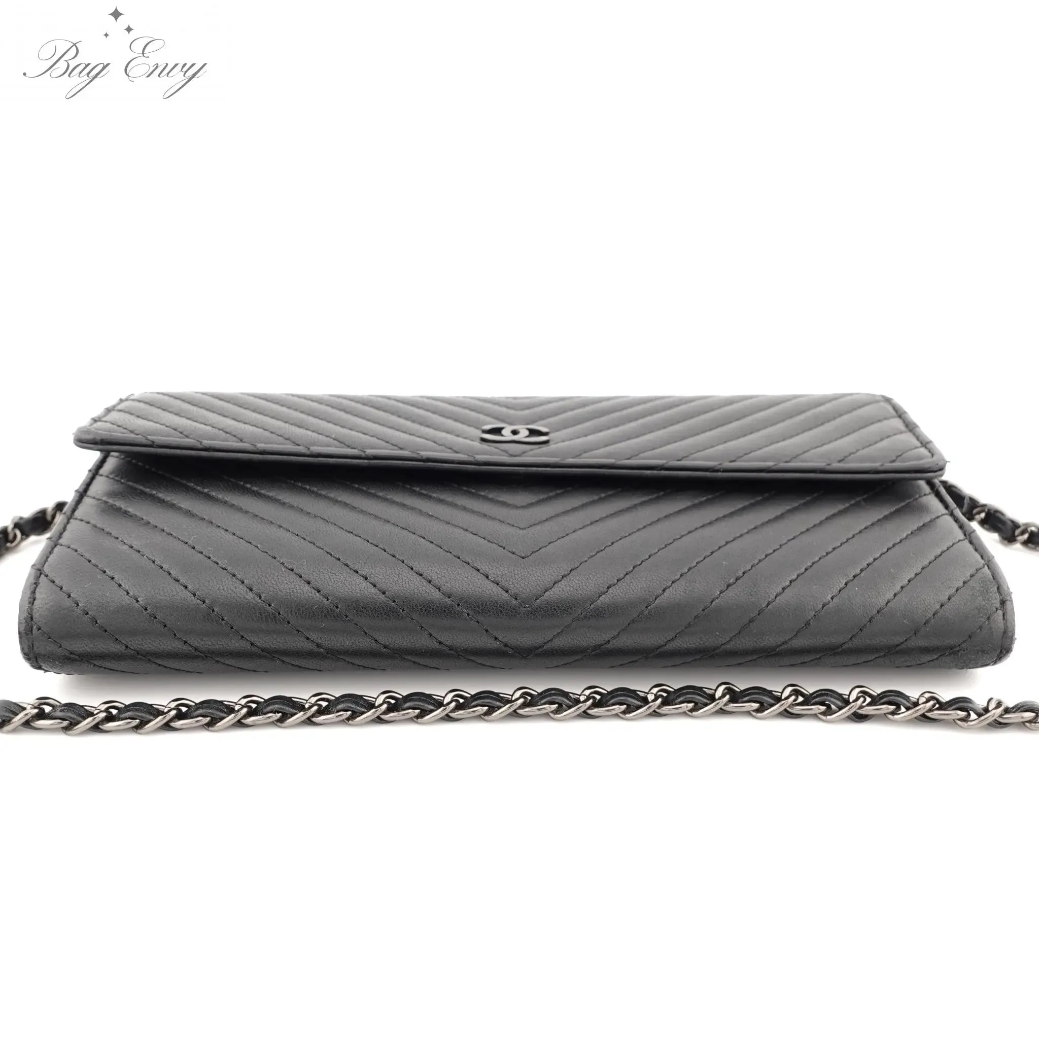 CHANEL Lambskin Chevron Long Flap Wallet On Adjustable Chain