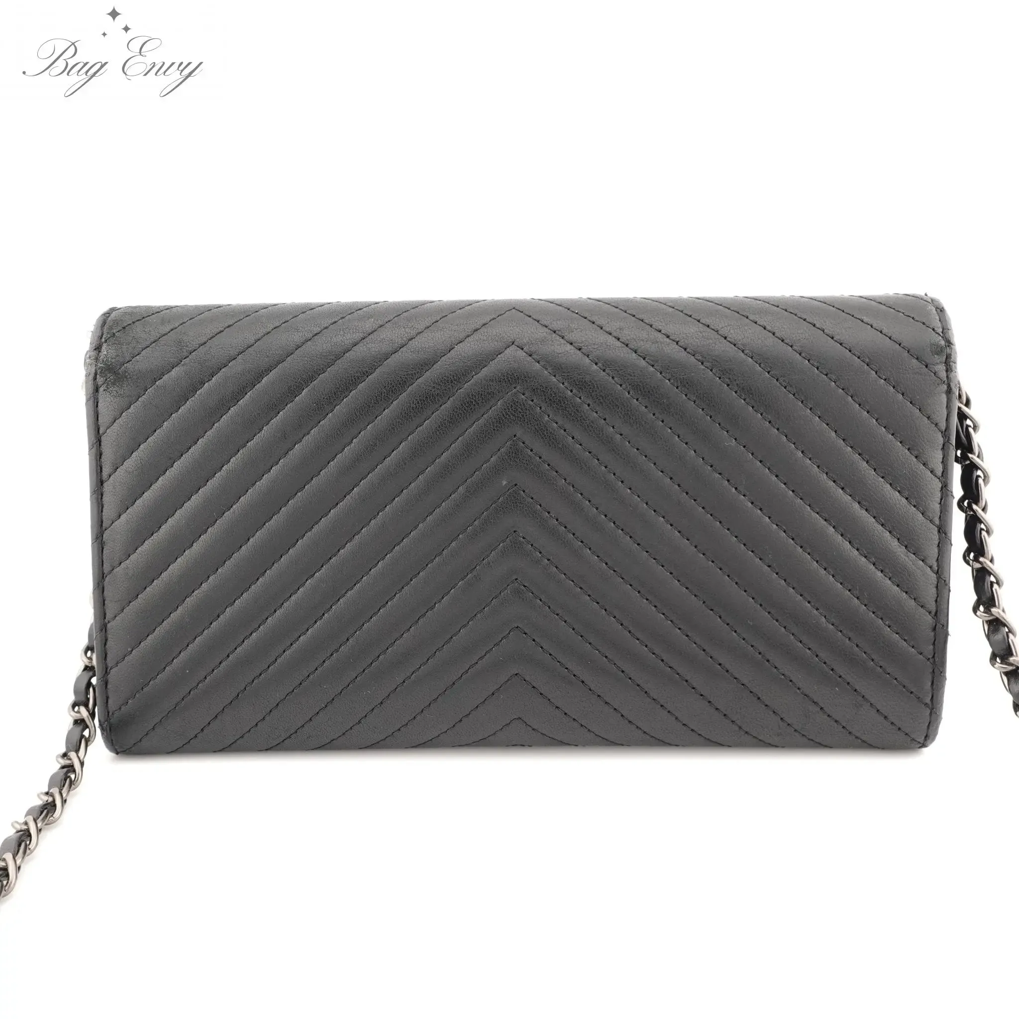 CHANEL Lambskin Chevron Long Flap Wallet On Adjustable Chain