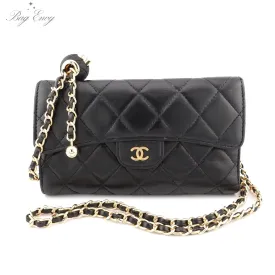 CHANEL Lambskin Classic Flap Wallet with Chain