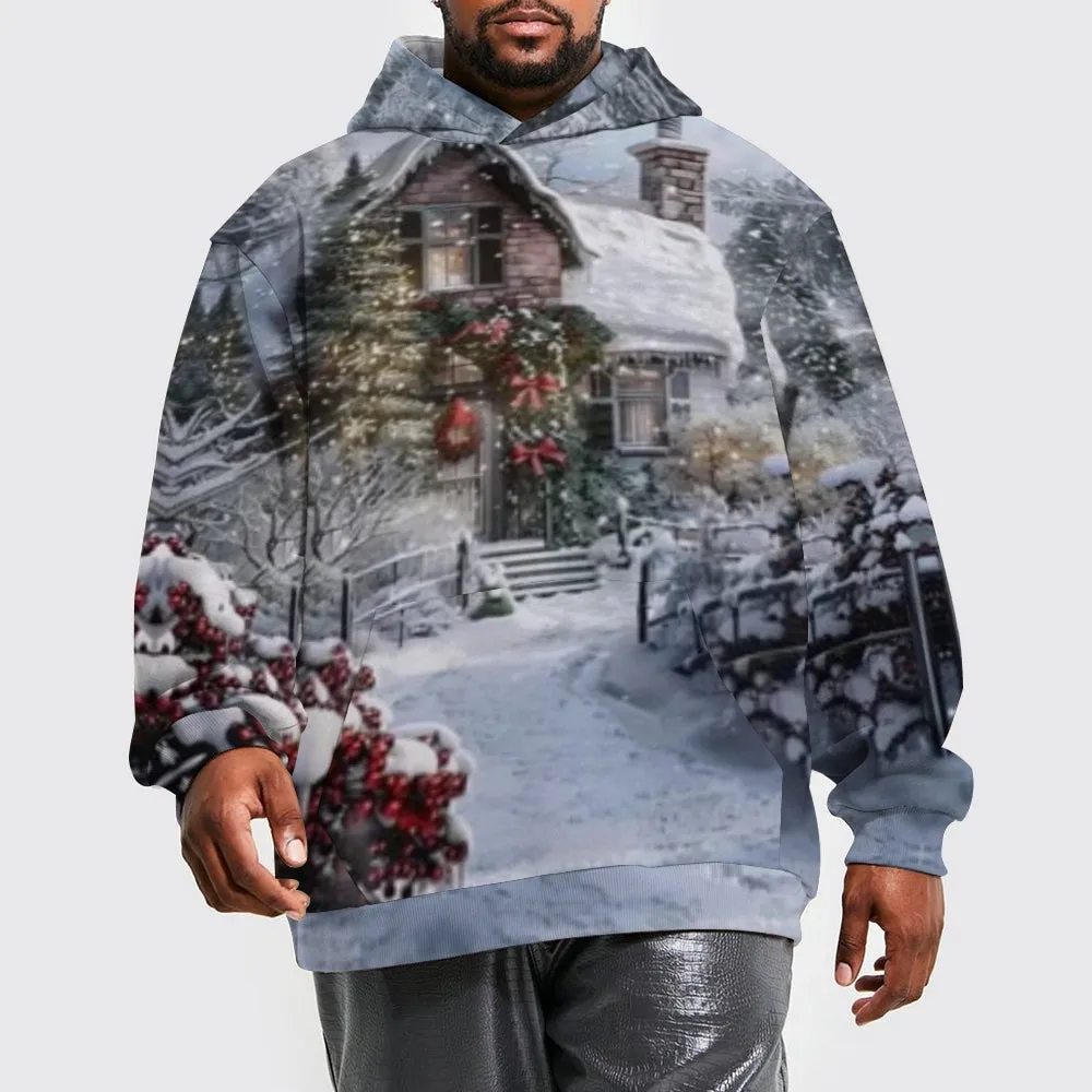 Christmas Winter Snow House Graphic Pullover With Kangaroo Pocket Hoodies