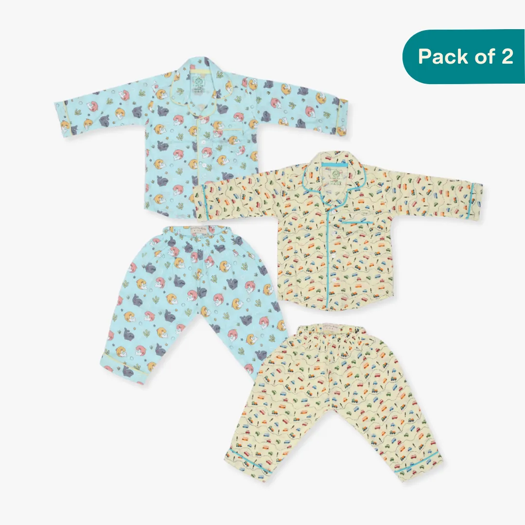 Dolphin Drive (Pack of 2) - Muslin Full Sleeve Sleep Suit for babies and kids (Unisex)