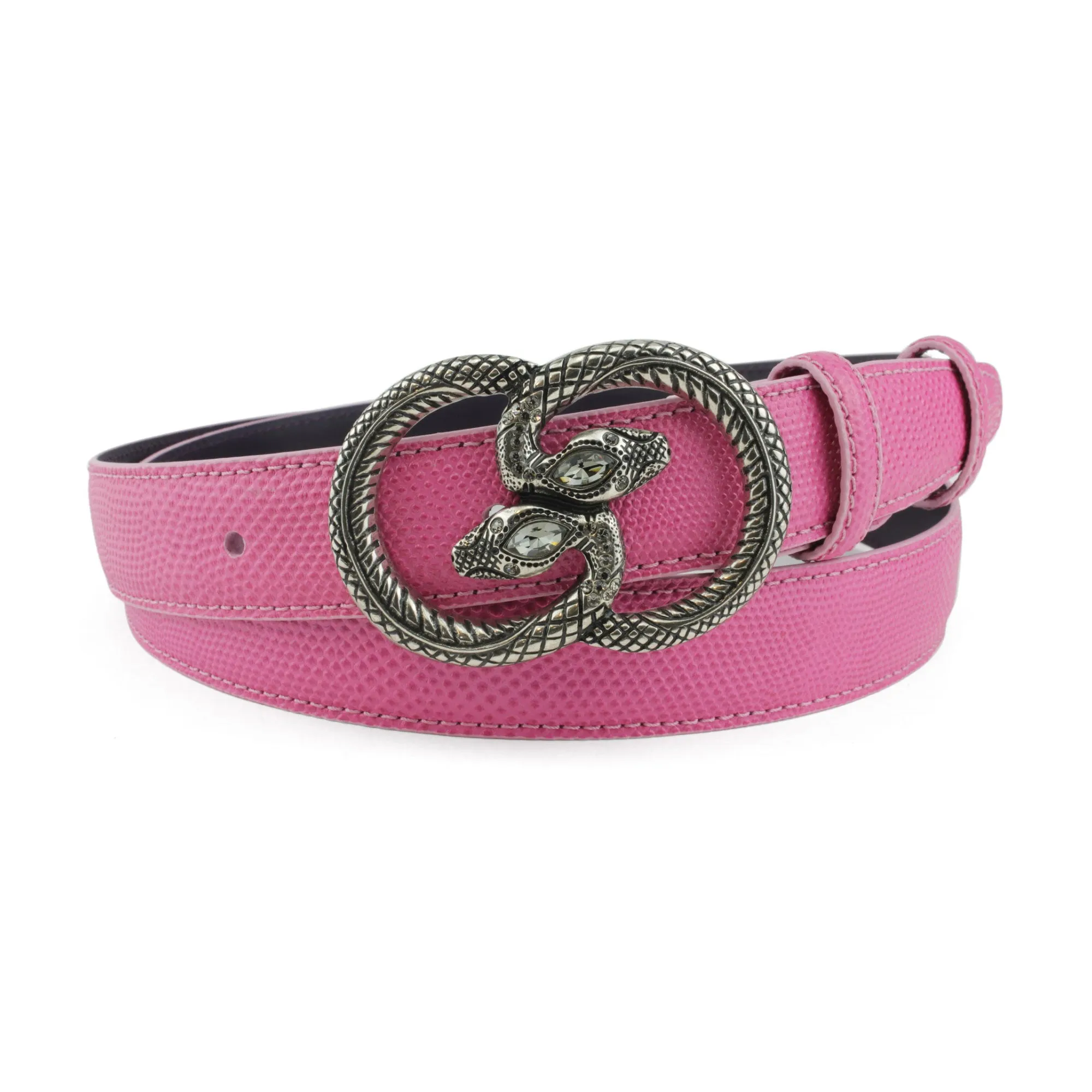 Flashdance Pink Carung Texture Narrow Interlocking Snake Belt