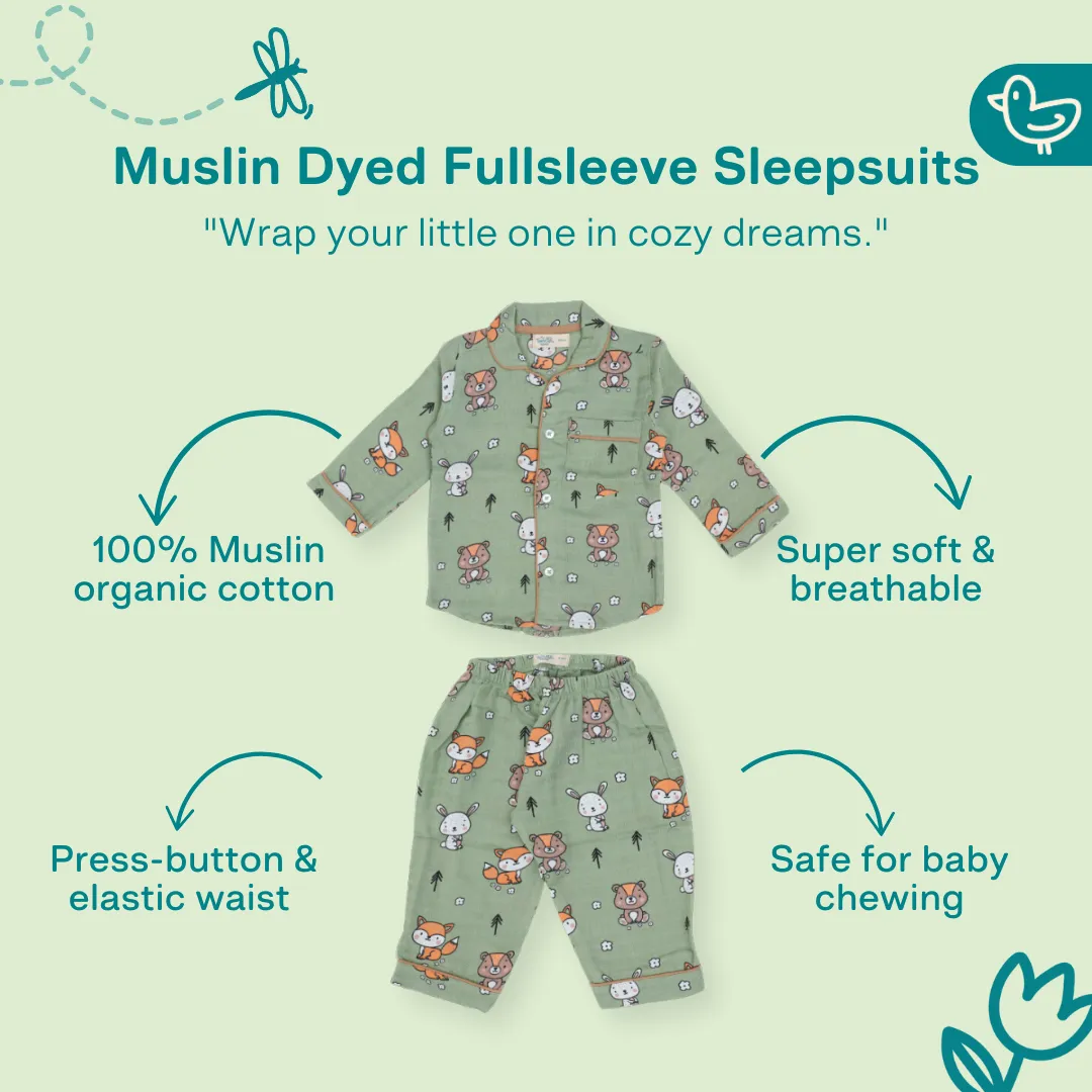 Forest Joy - Muslin Full Sleeve Sleep Suit for babies and kids (Unisex)