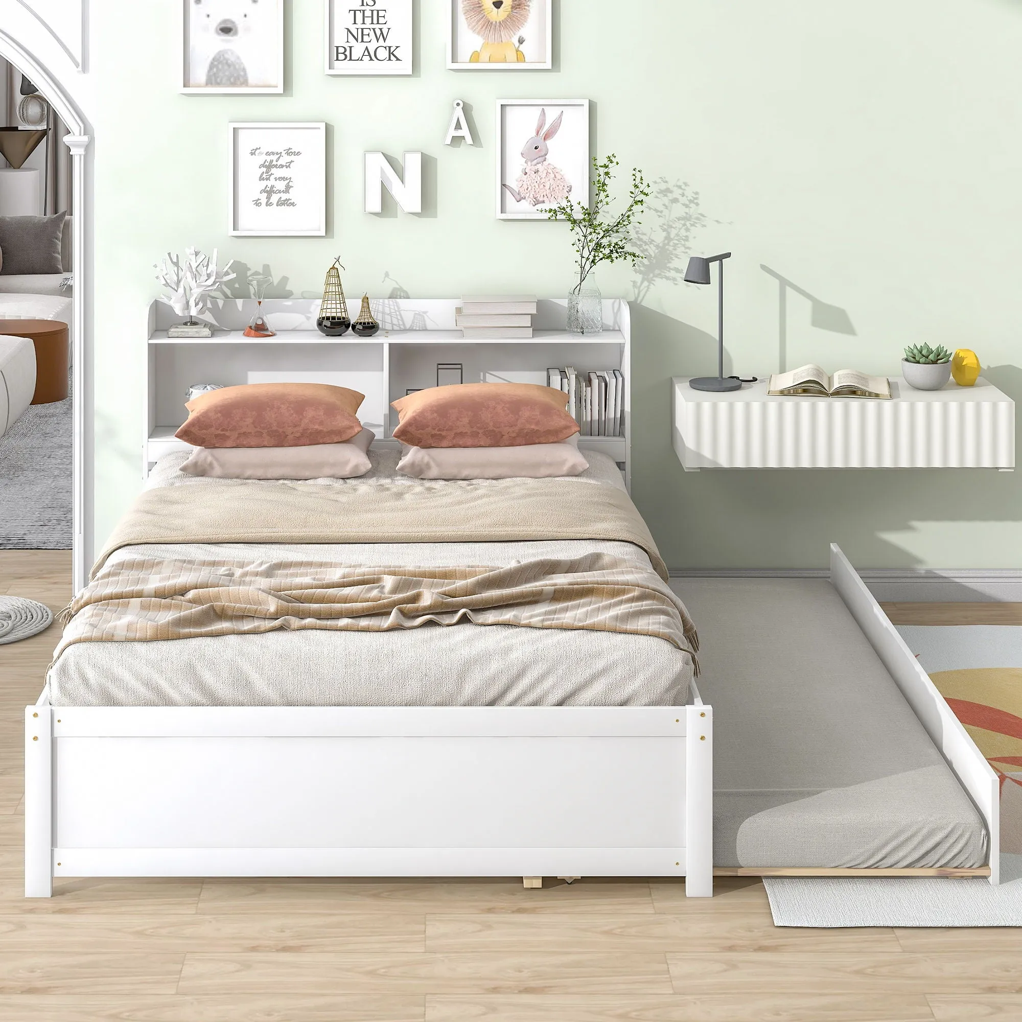 Full Bed With Trundle, Bookcase