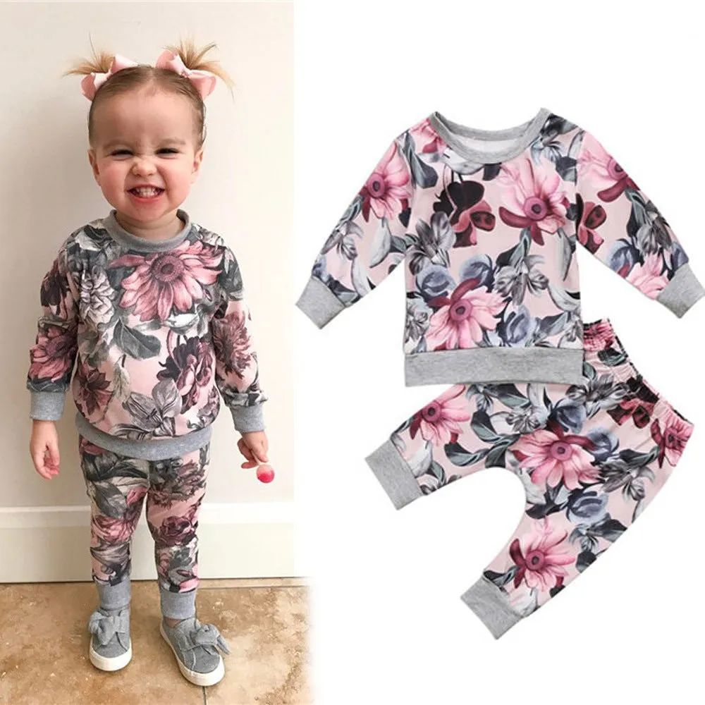 Girl printed long sleeve two-piece set