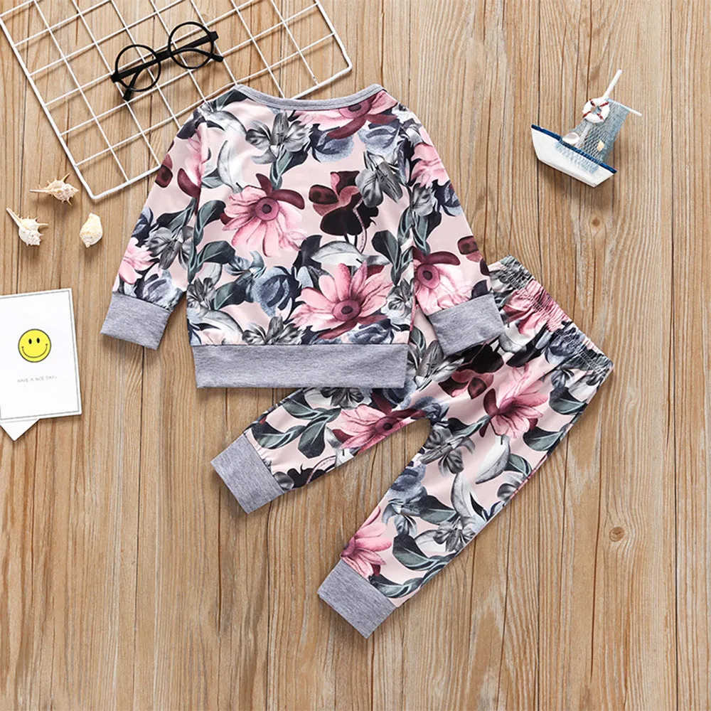 Girl printed long sleeve two-piece set