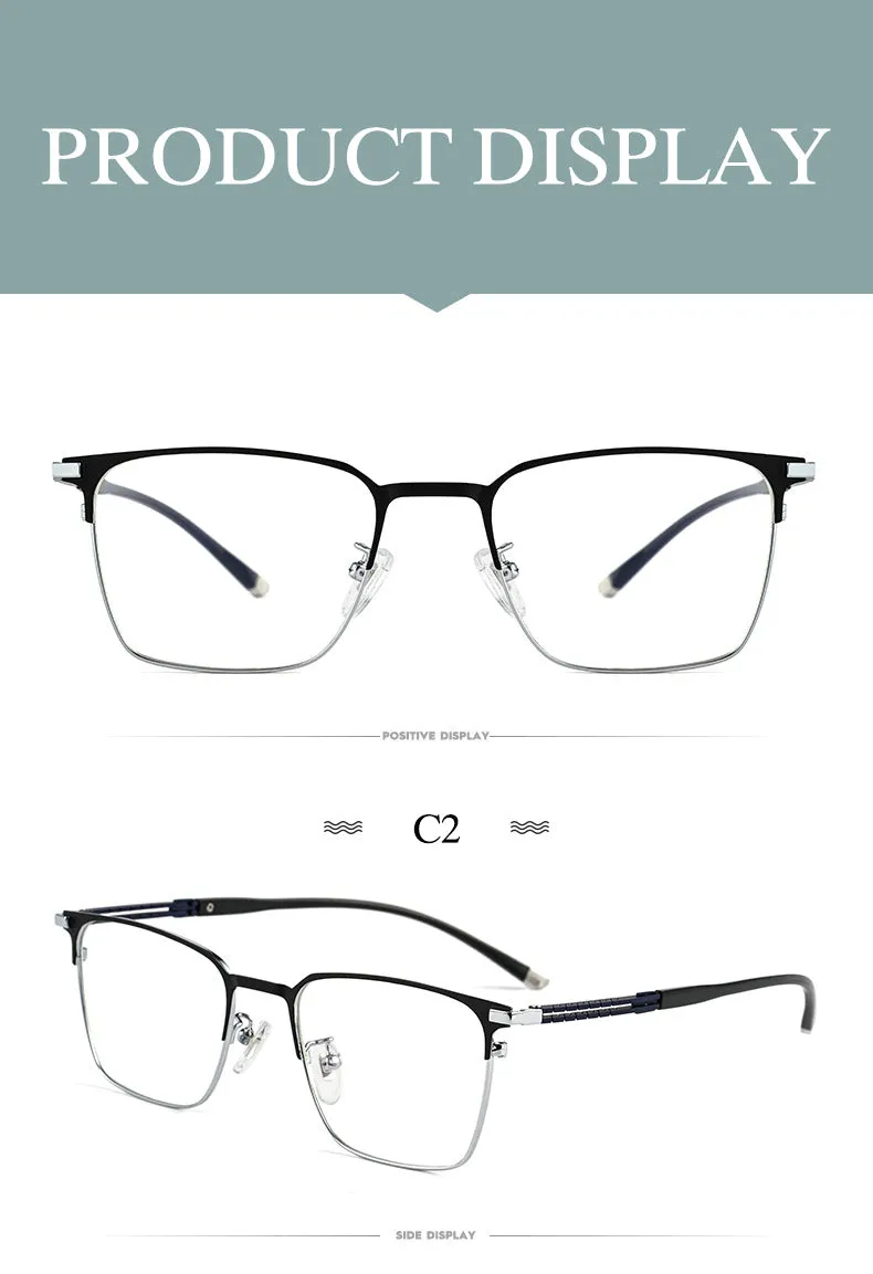 Hotochki Men's Full Rim Square Tr 90 Titanium Frame Eyeglasses T8609t