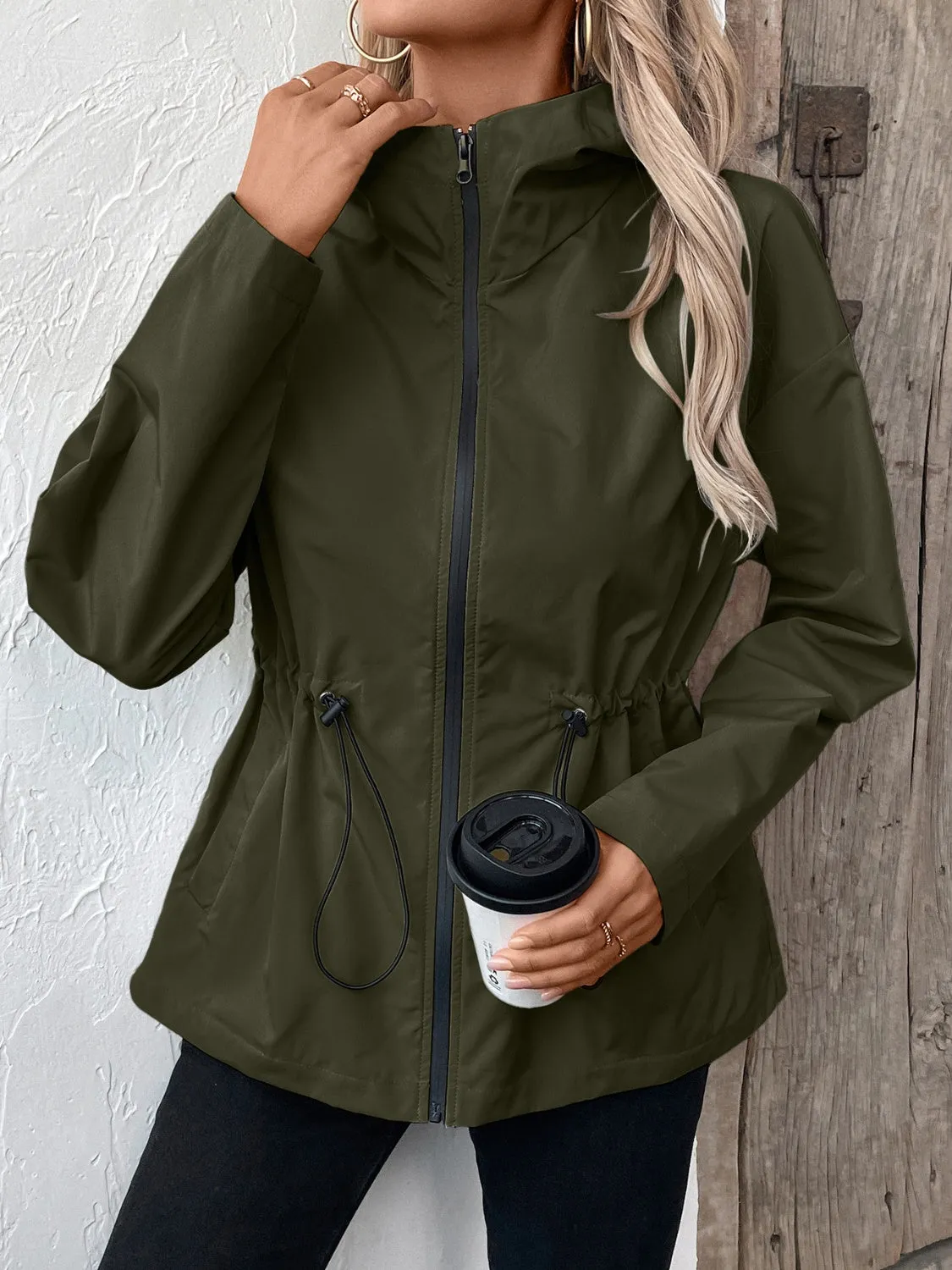 kesley Ivy Lane Drawstring Zip Up Hooded Jacket