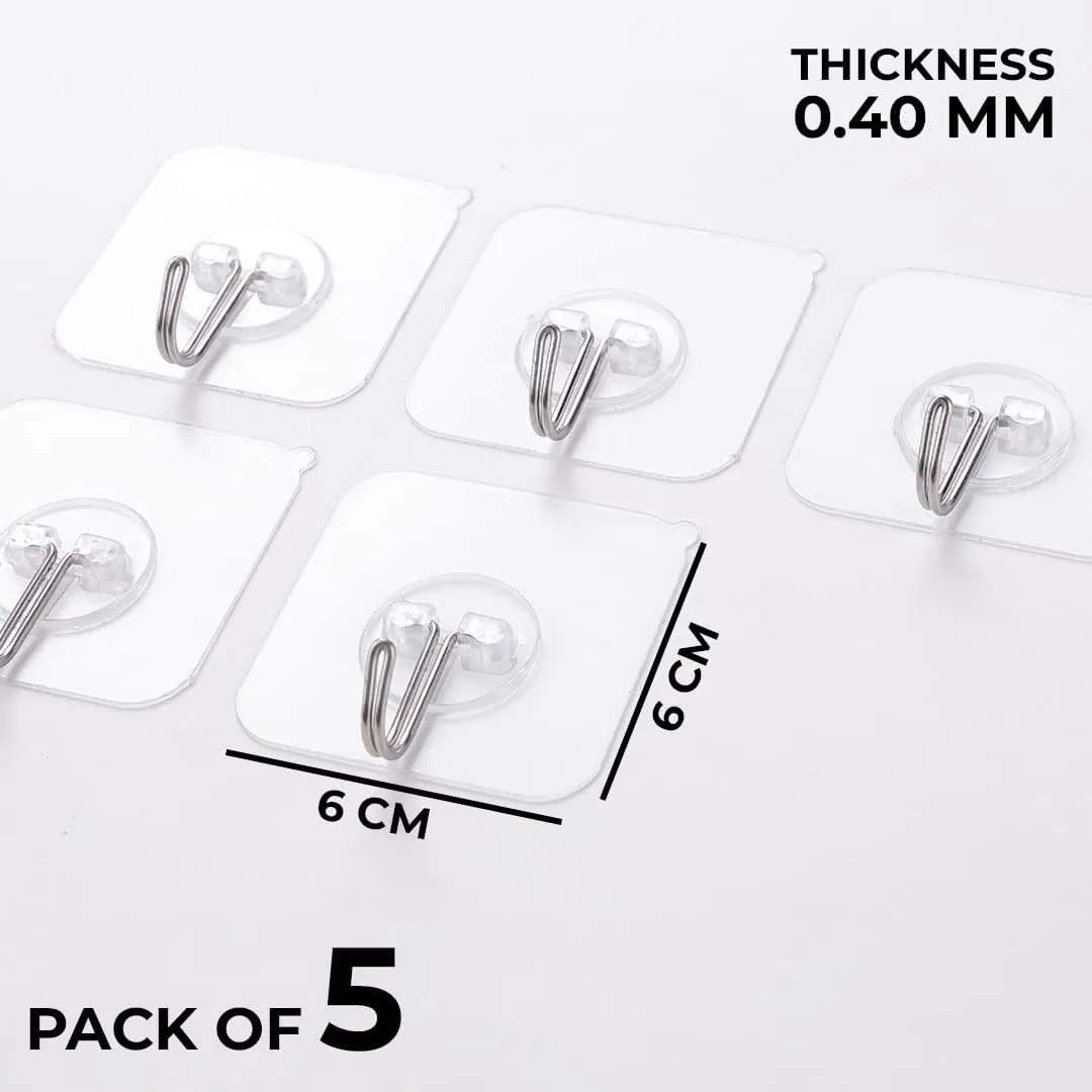 Kuber Industries Hooks for Wall|ABS|Durable & Rust-Proof for Bathroom, Kitchen|Wall Hooks for Doors & Closets|KR-03|Pack of 5|Transparent