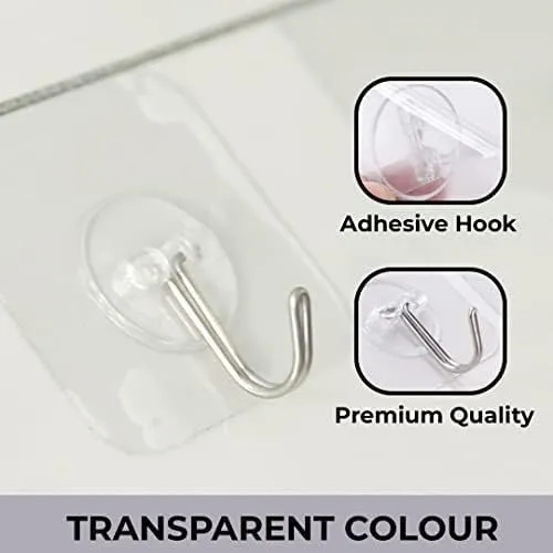 Kuber Industries Hooks for Wall|ABS|Durable & Rust-Proof l Self Adhesive Hook|Wall Hooks for Doors & Closets|KR-03|Pack of 10|Transparent