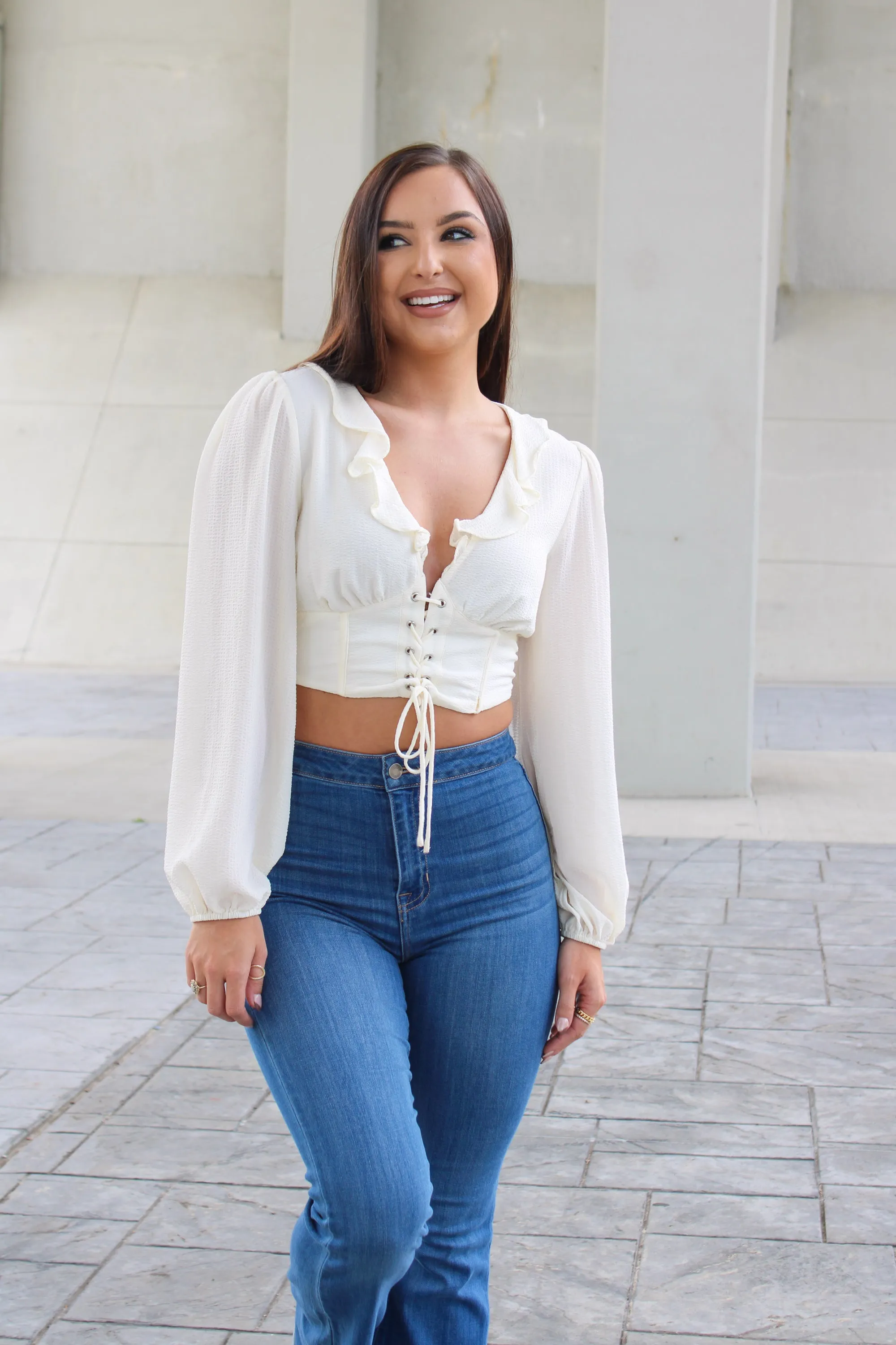 Let's Catch Up Ivory Corset Top