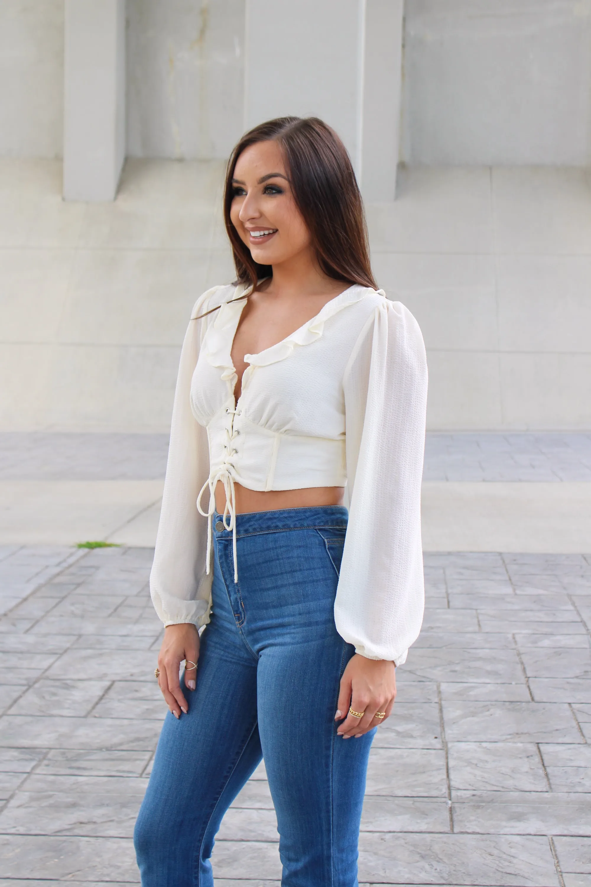 Let's Catch Up Ivory Corset Top