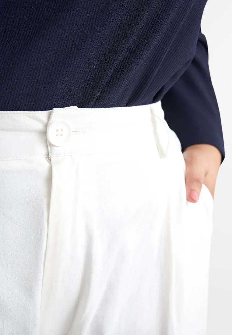 Lili Linen Straight Leg Ankle Pants - White