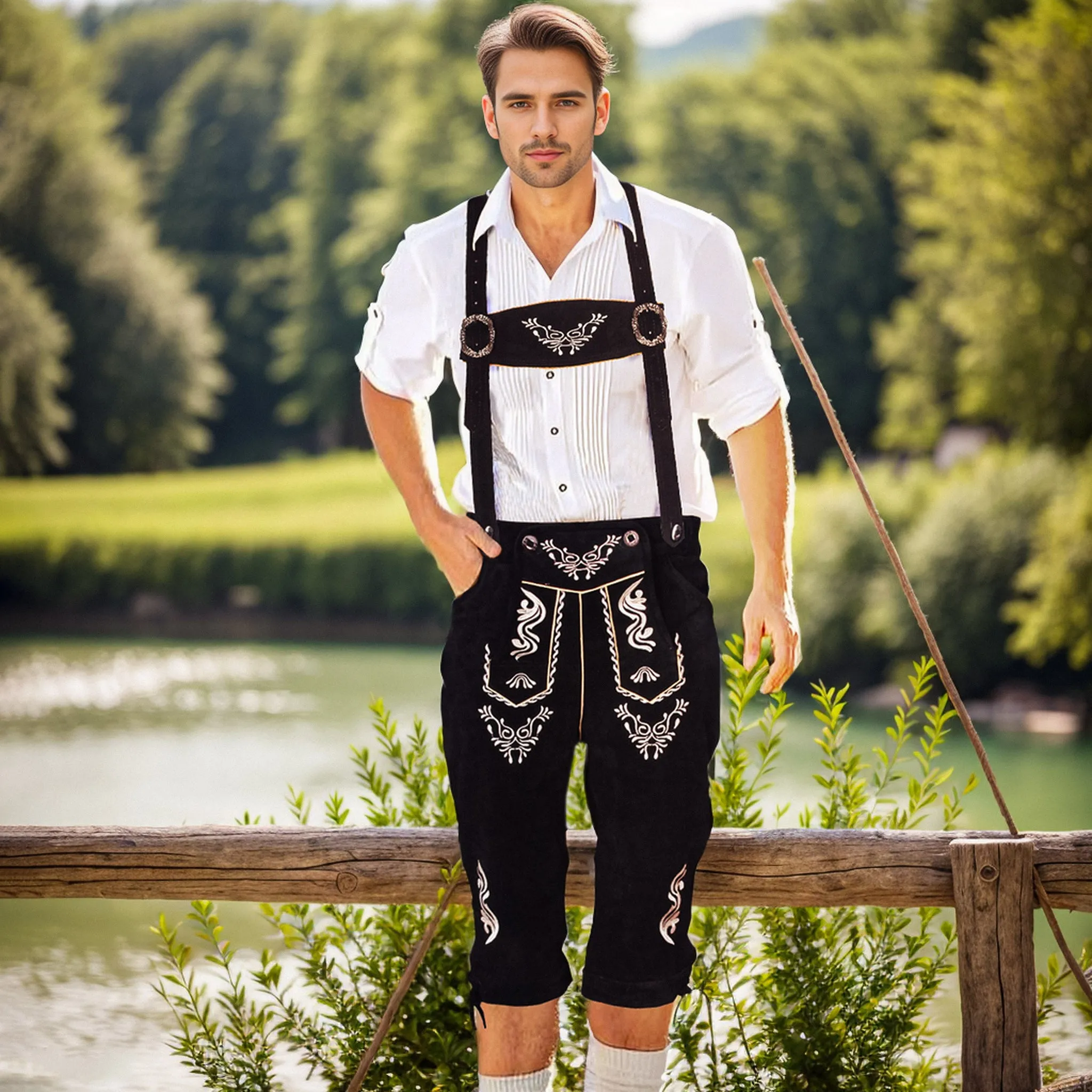 Men Trachten Oktoberfest outfit Kniebundhosen Black "Rommel"