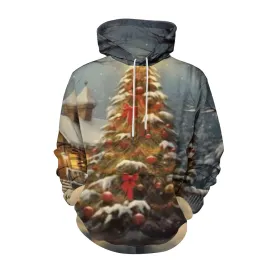 Mens Happy Christmas Tree Graphic Pullover With Kangaroo Pocket Hoodies