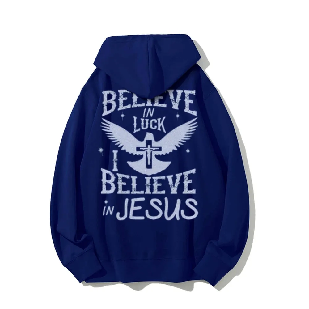 Mens I BELIEVE IN JESUS Letter Graphic Pullover Hoodies