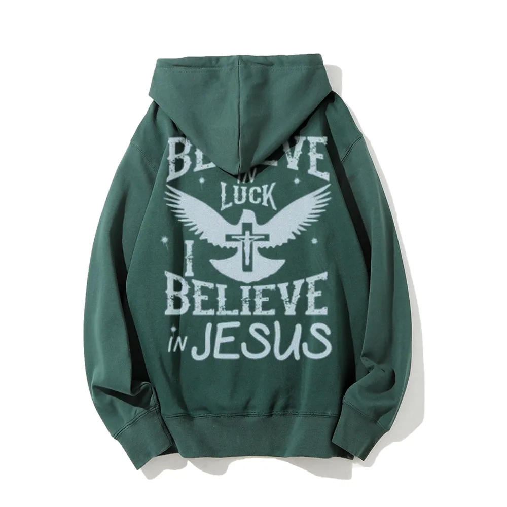 Mens I BELIEVE IN JESUS Letter Graphic Pullover Hoodies