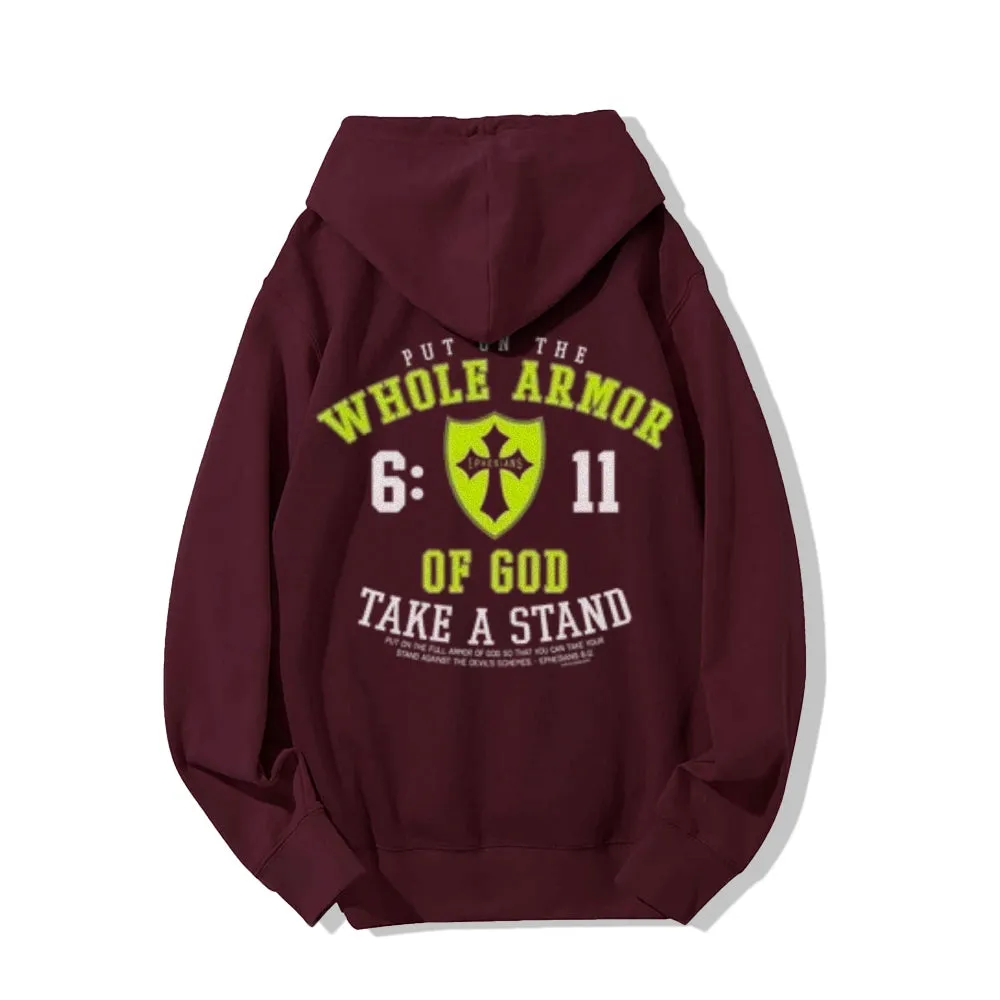 Mens PUT ON THE WHOLE ARMOR OF GOD Graphic Pullover Hoodies