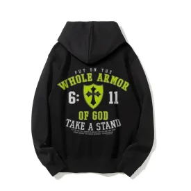 Mens PUT ON THE WHOLE ARMOR OF GOD Graphic Pullover Hoodies