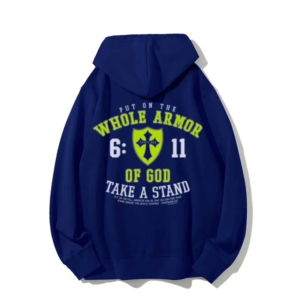 Mens PUT ON THE WHOLE ARMOR OF GOD Graphic Pullover Hoodies