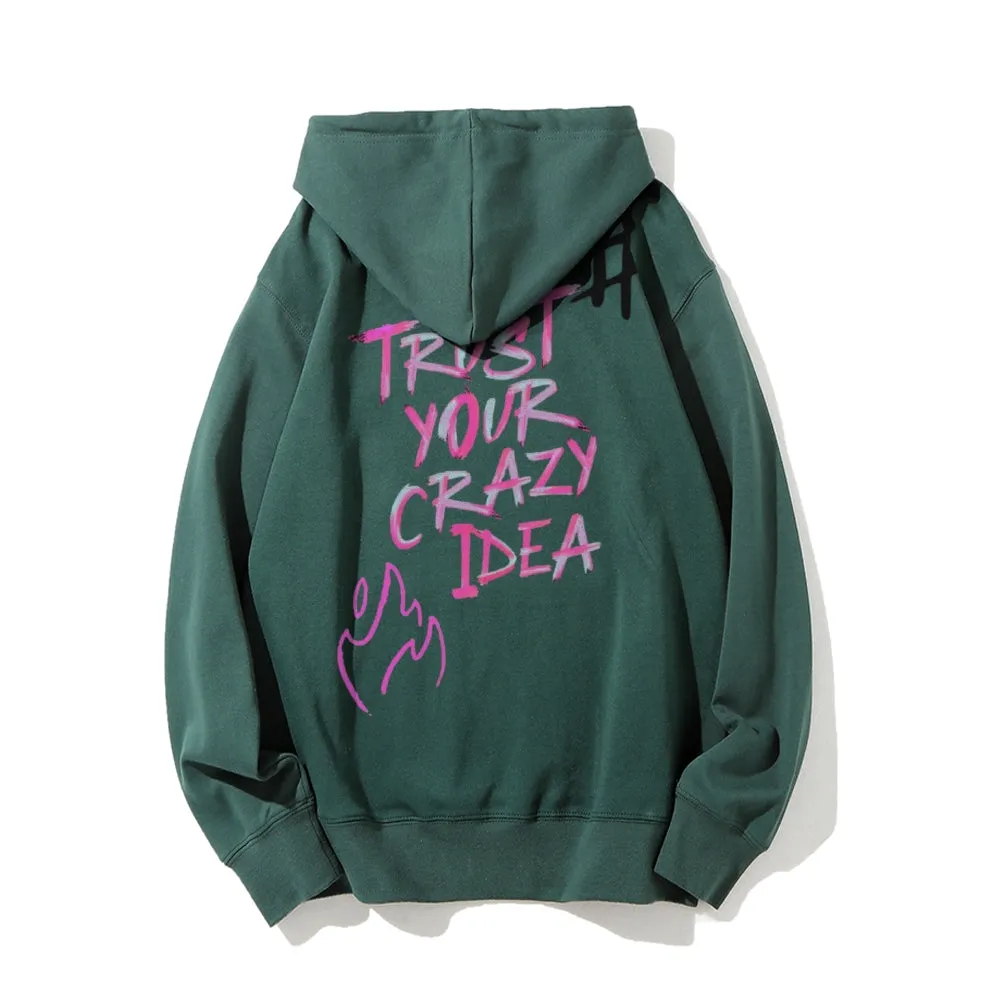 Mens TRUST YOUR CARZY IDEAS Letter Graphic Hoodies