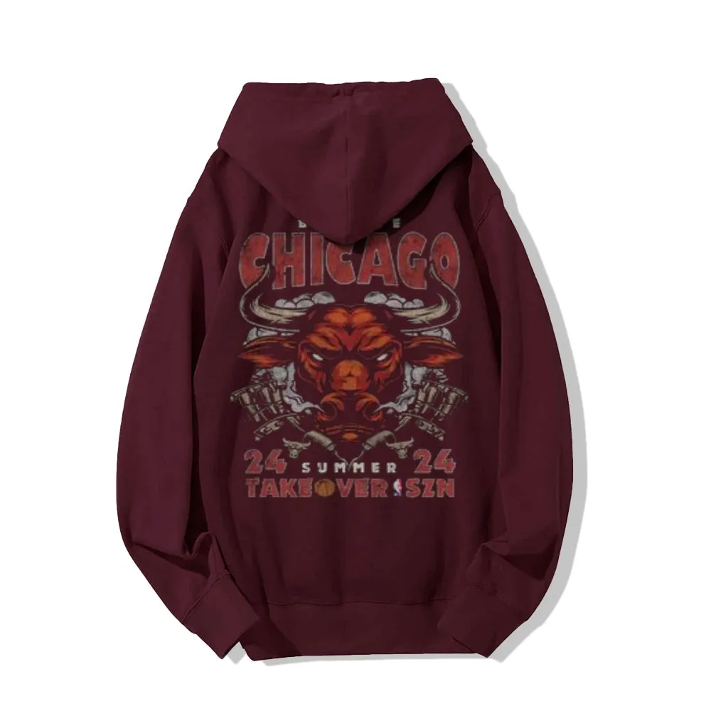 Mens Vintage Chicago Darkness Style Print Graphic Pullover With Kangaroo Pocket Hoodies