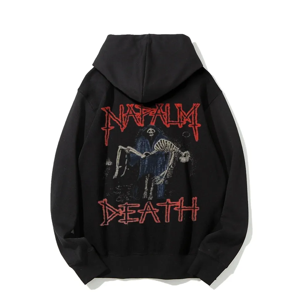 Mens Vintage Napalm Death Darkness Style Print Graphic Pullover With Kangaroo Pocket Hoodies