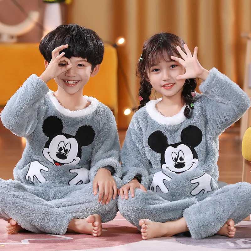 MICKEY FACE FURR FULL SLEEVES NIGHT SUIT - GREY