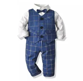 Monaco - Toddler Checked Suit Set with Bow tie - Baby Boy Suit