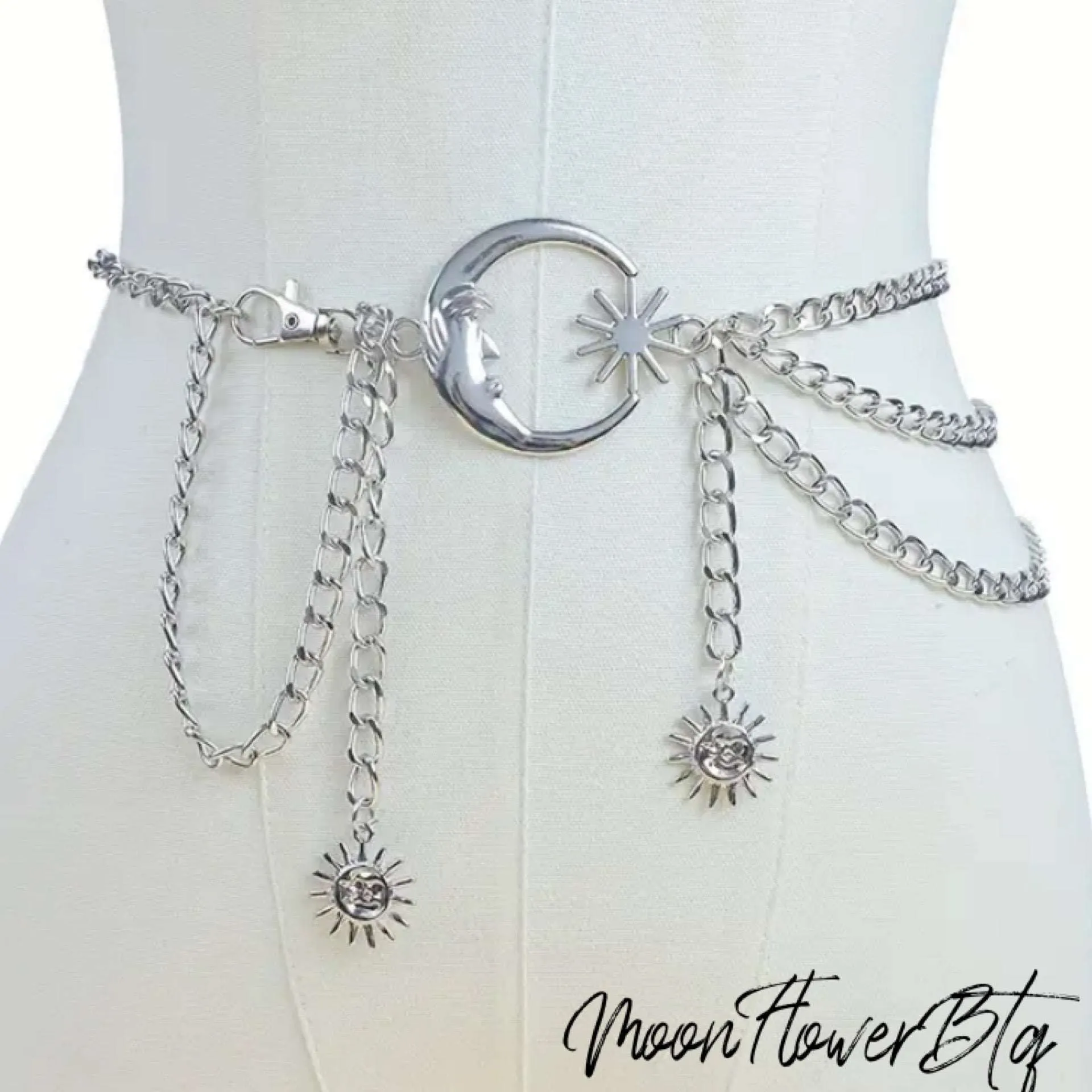 Moon Sun Charm Metal Waist Chain Belt